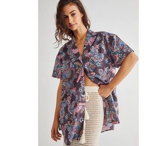 NEW! Free People Poolside Printed Boyfriend Shirt